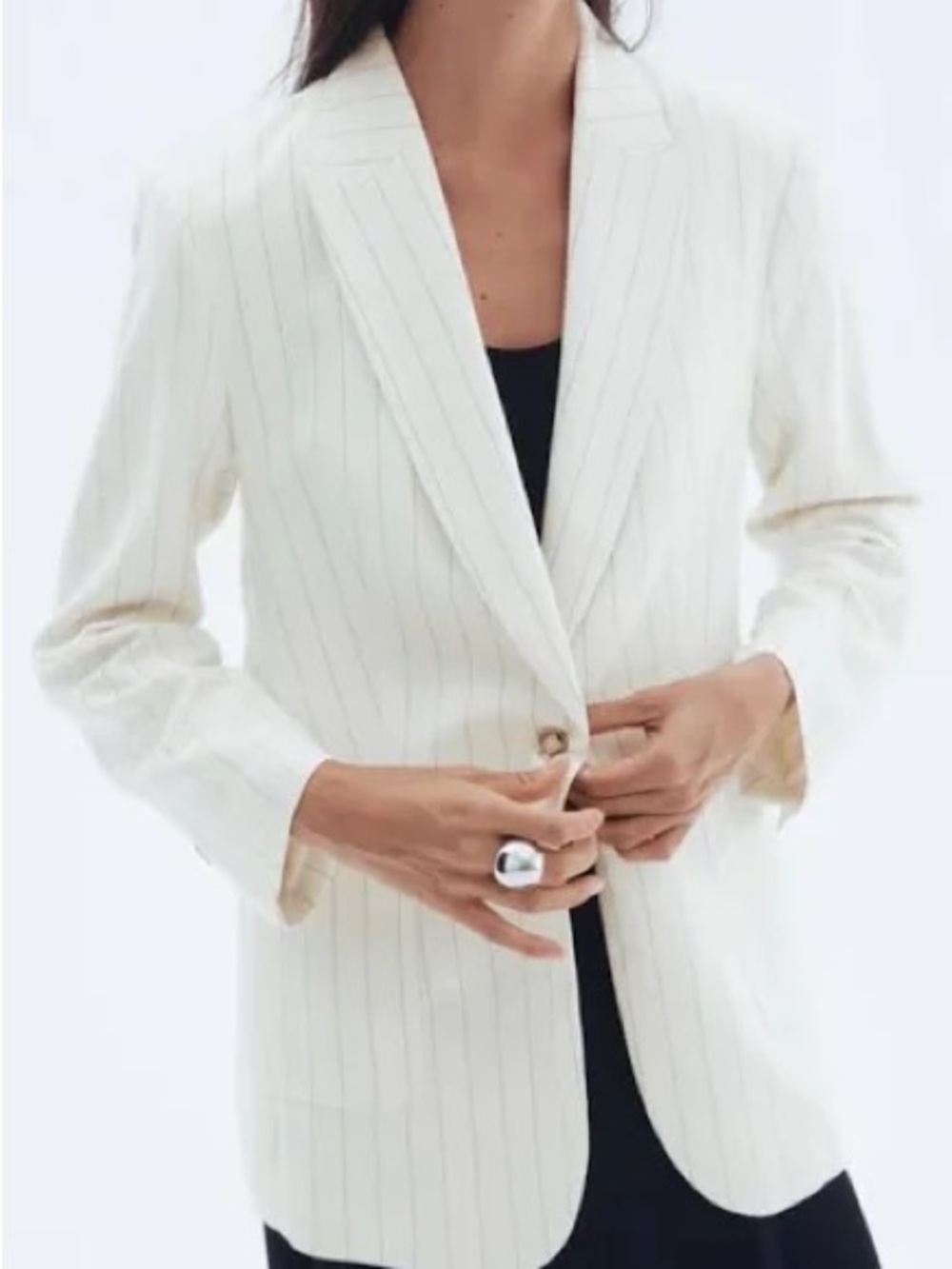 H&M Cream and Black Pinstripe Single-Button Blazer Jacket
